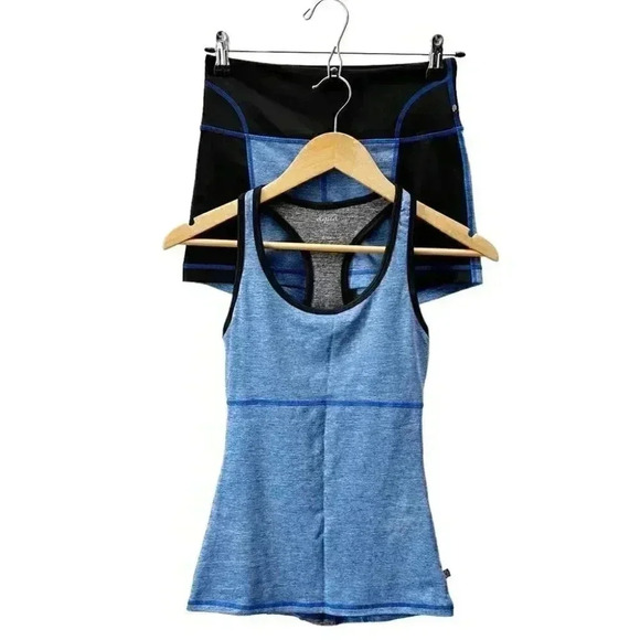 La Vie en Rose Workout Tank Top Shorts 2PC Gym Set Activewear Blue Black XS/S - Picture 1 of 15